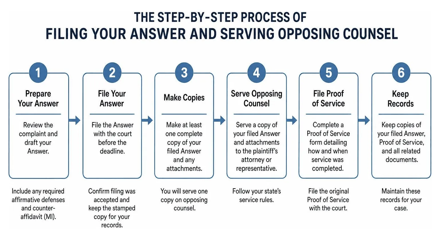 The step-by-step process of filing your Answer and serving opposing counsel