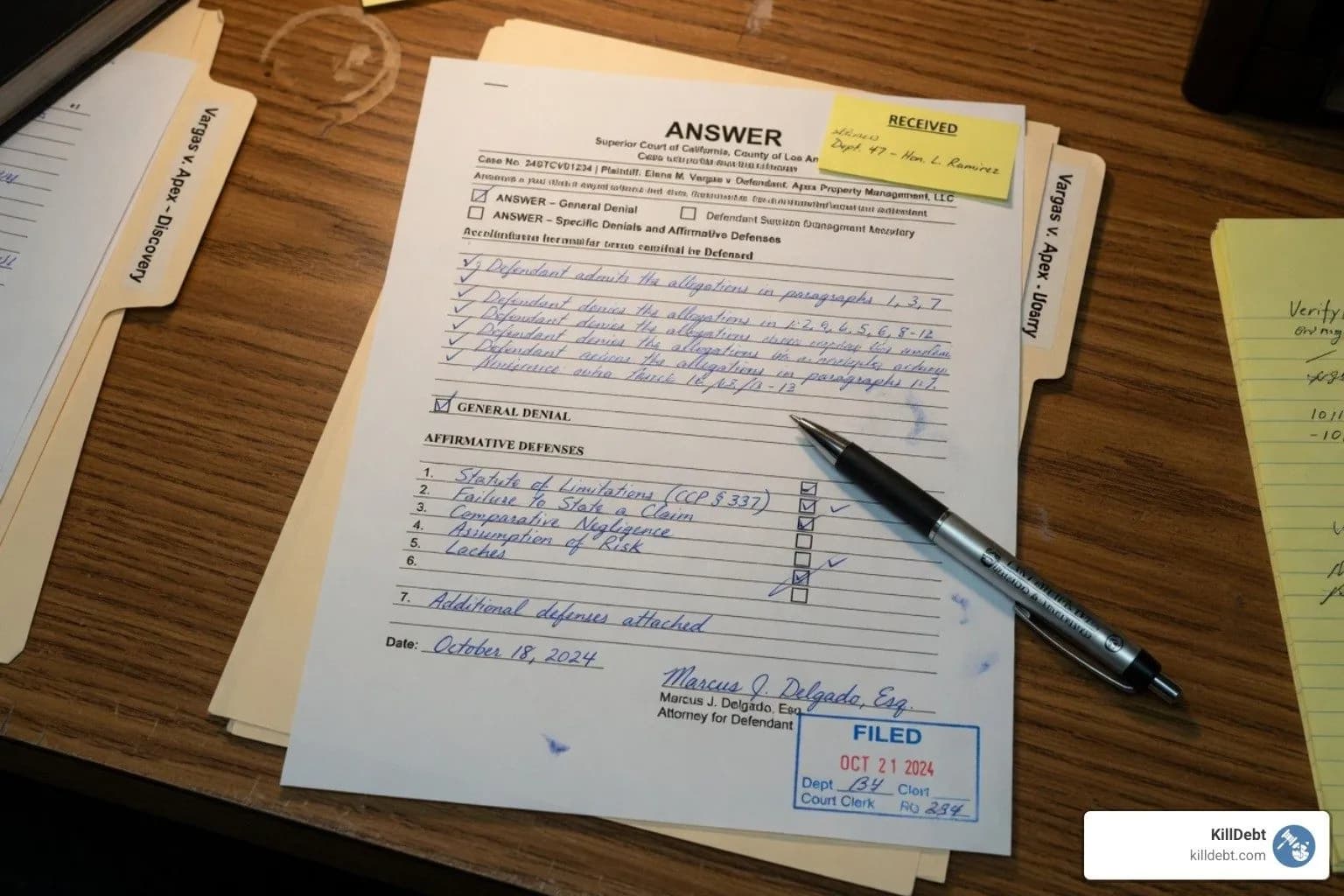 A Michigan MC 03 Answer form properly filled out for a debt case