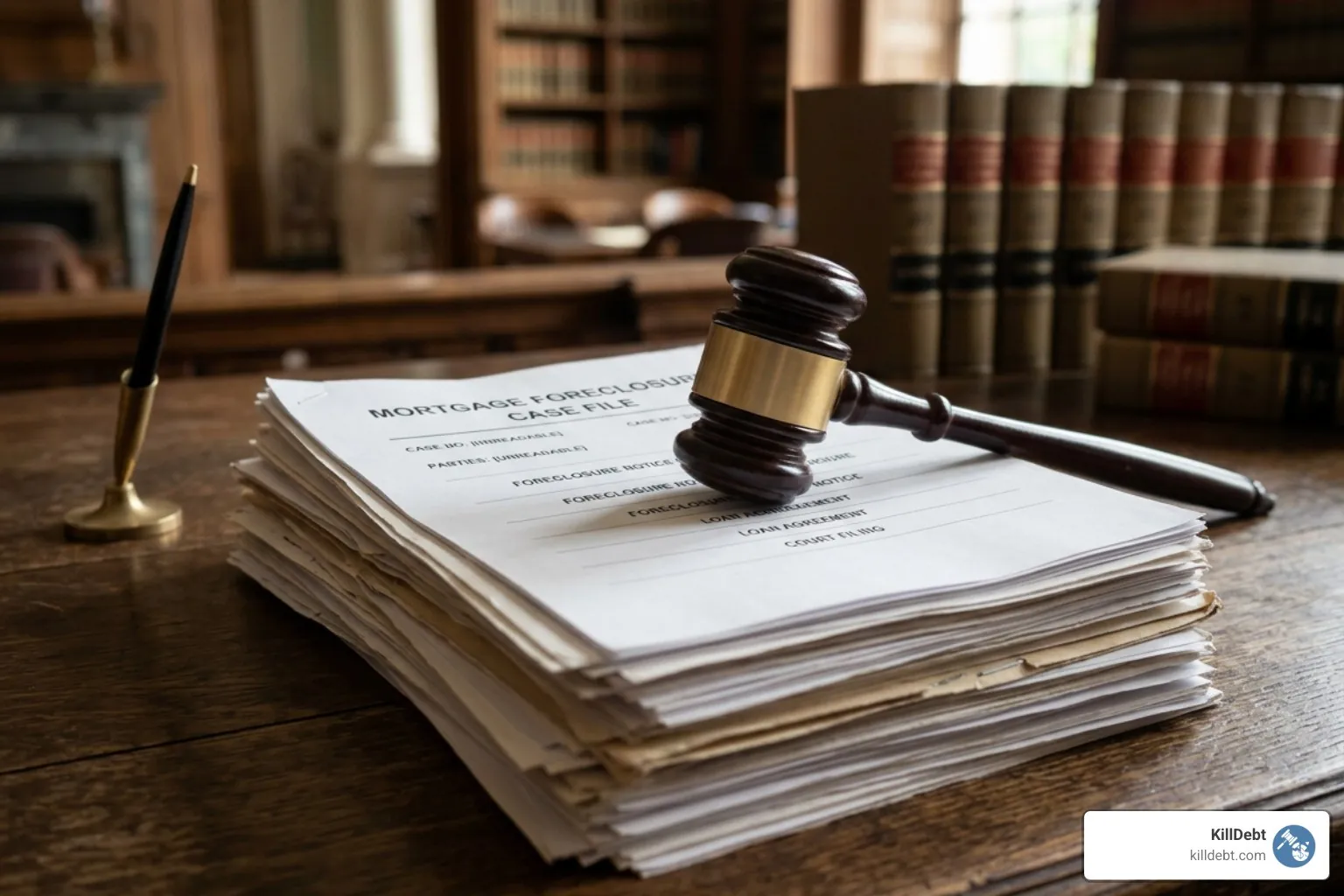 Judicial gavel resting on mortgage foreclosure documents