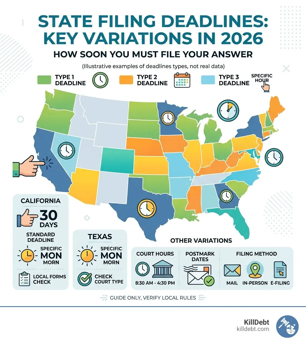 Map infographic showing different state filing deadlines