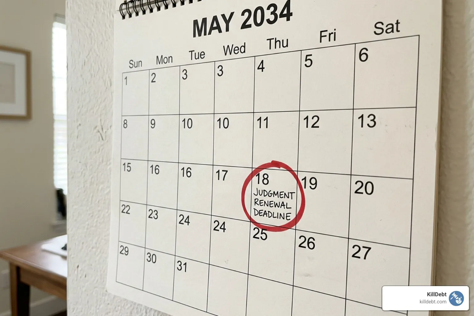 calendar showing a 10-year deadline for renewing a judgment