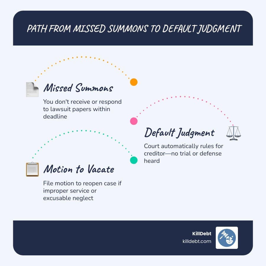 Path from missed summons to default judgment to motion to vacate outcomes