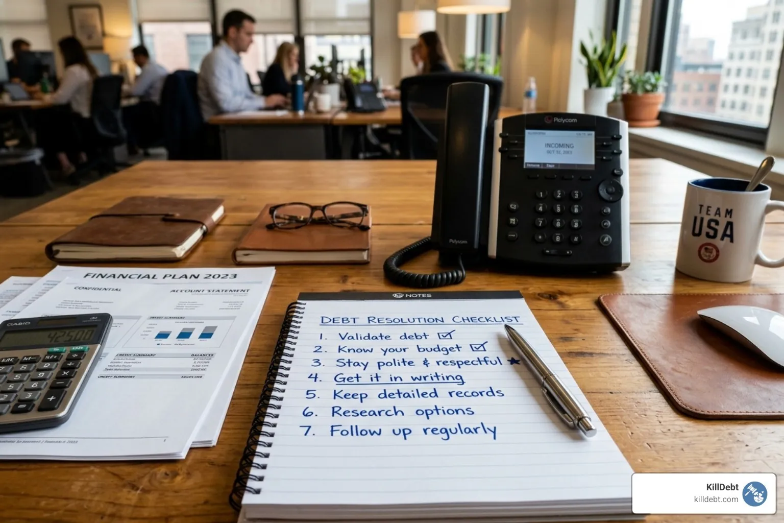 Professional negotiation checklist: Validate debt, Know your budget, Stay polite, Get it in writing