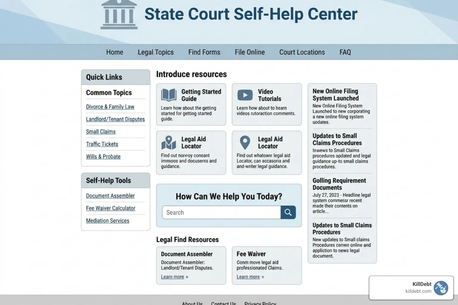 state court self-help website interface