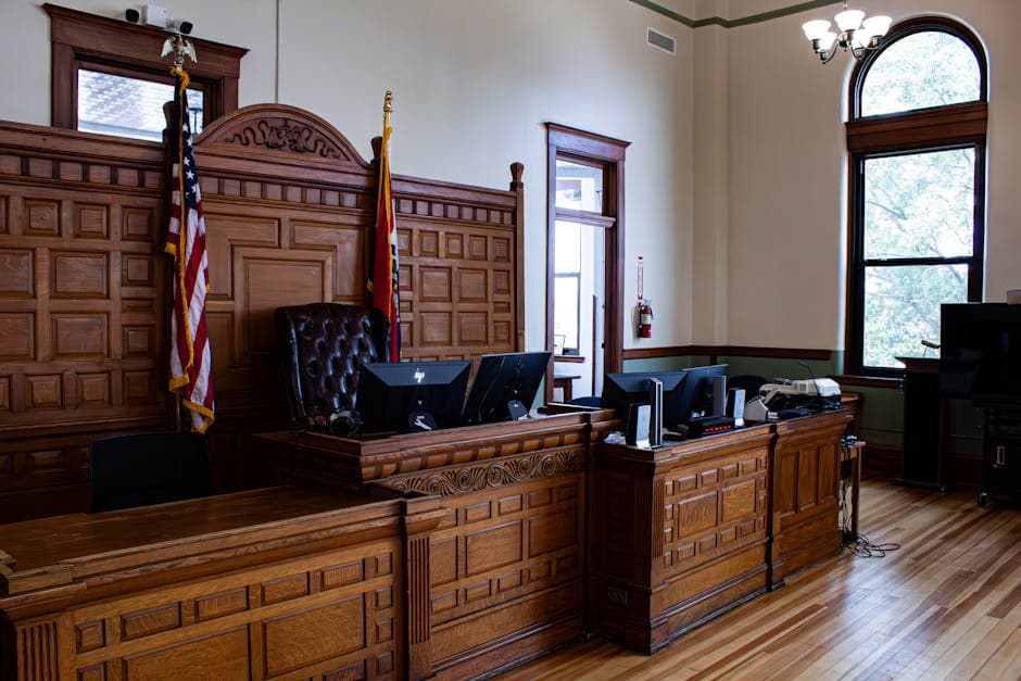 courtroom interior showing the setting for civil litigation defense