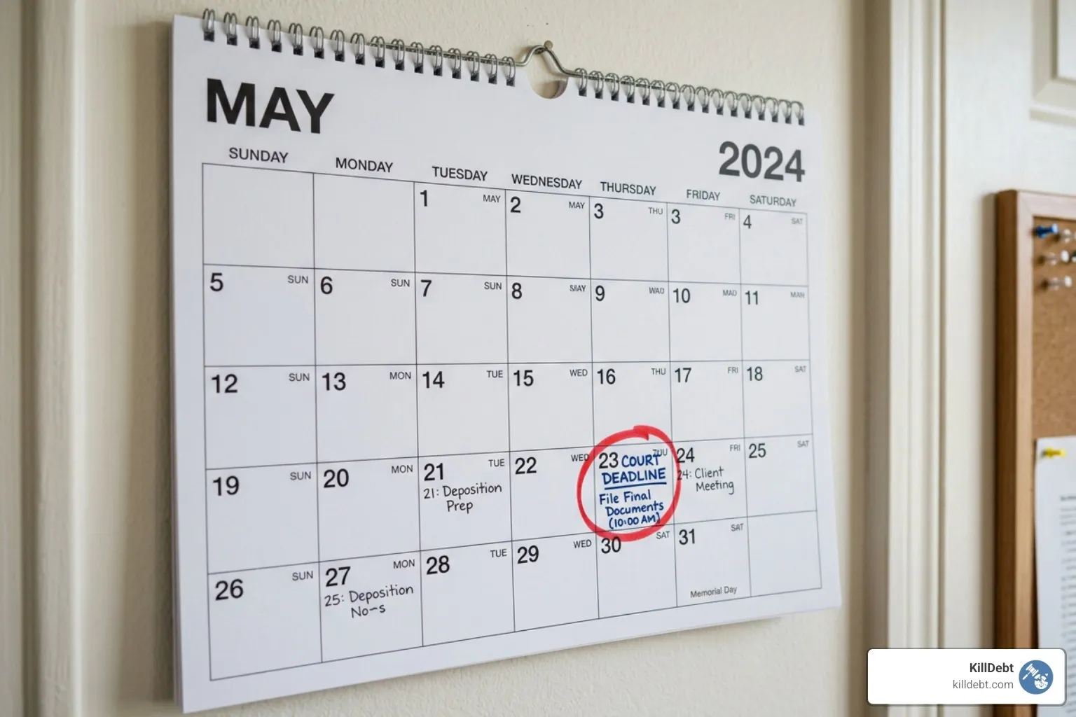 calendar with a circled court deadline