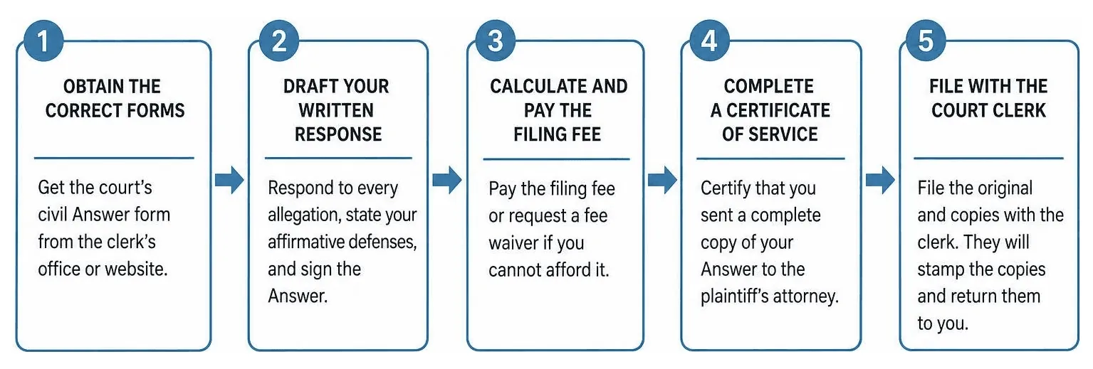 Step-by-step sequence for filing a court Answer