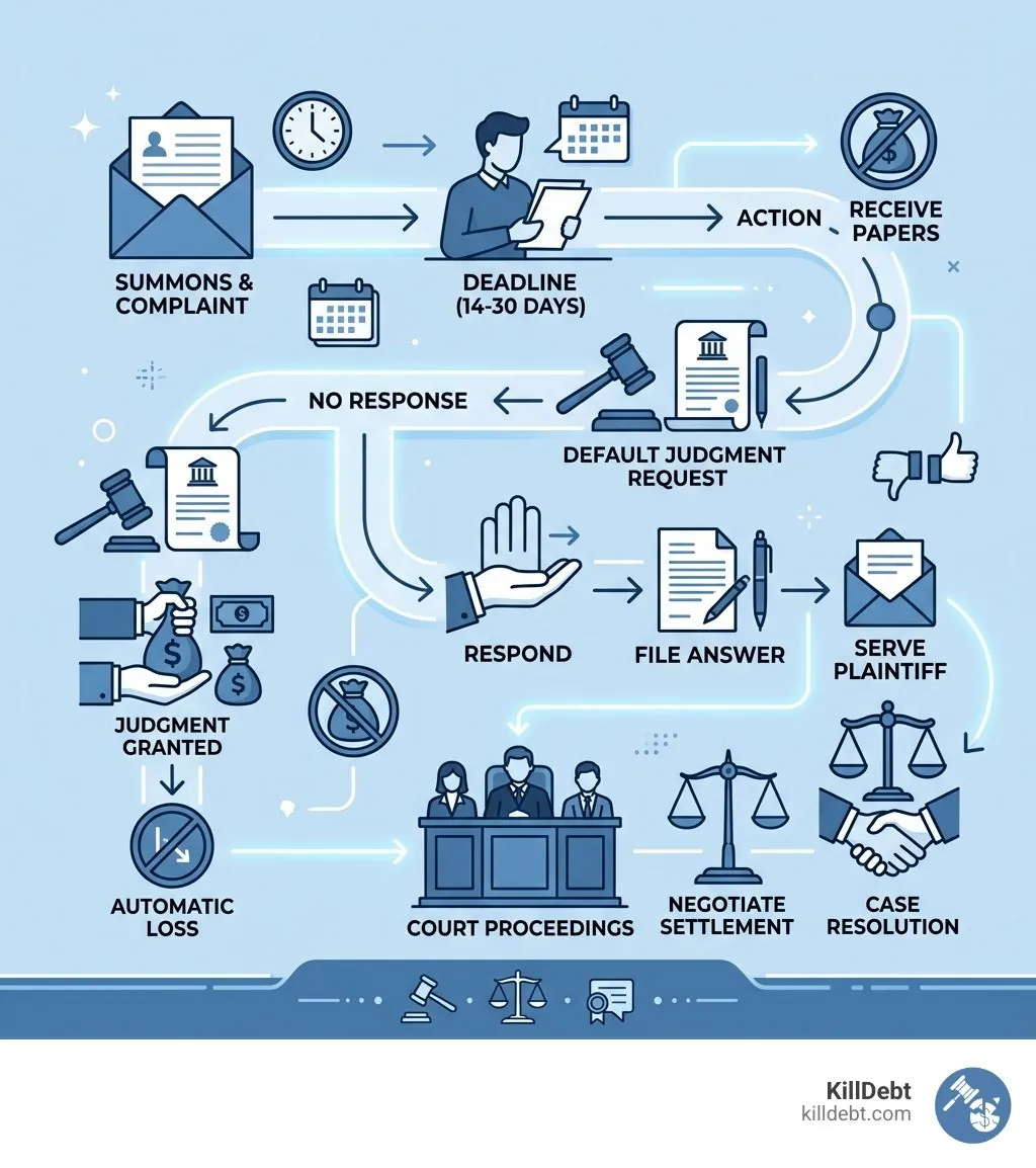 Debt lawsuit timeline from summons to default judgment or resolved case