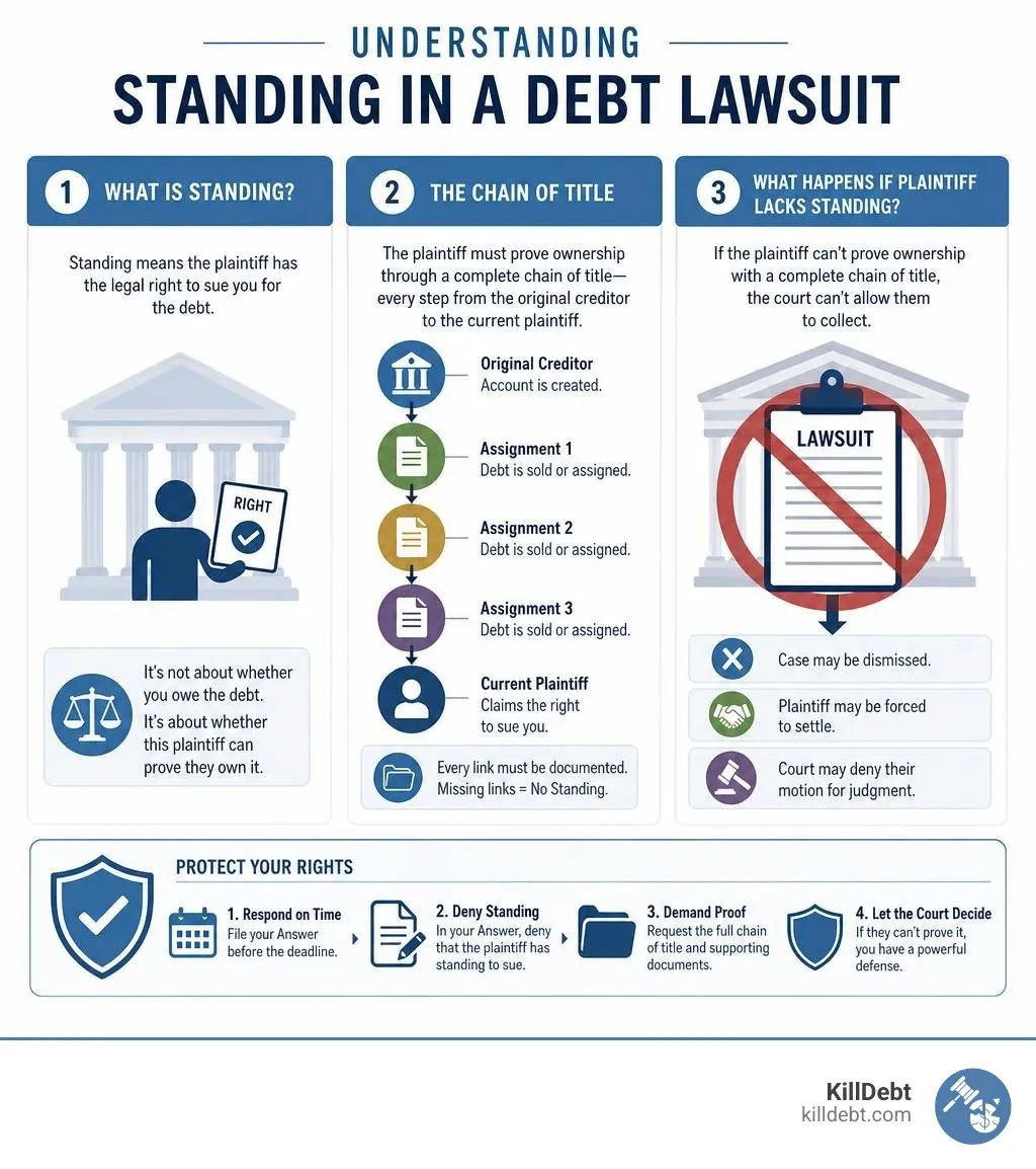 Infographic: What is standing in a debt lawsuit, chain of title, and what happens if plaintiff lacks standing