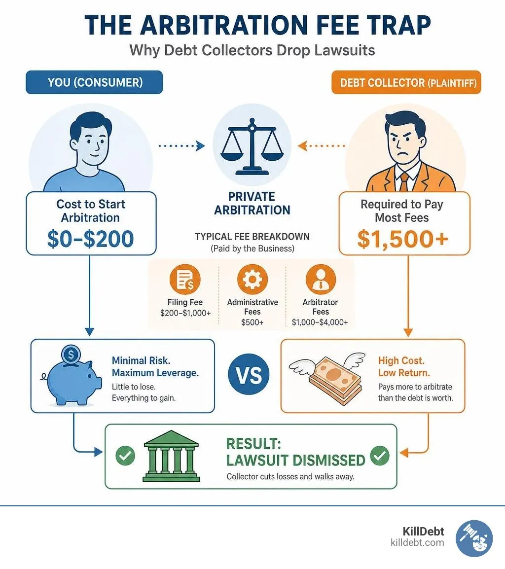 Arbitration fee trap economics illustration infographic