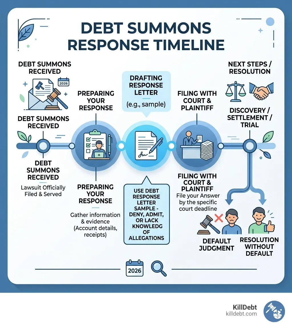 Debt collection lawsuit timeline from summons to default judgment or resolution