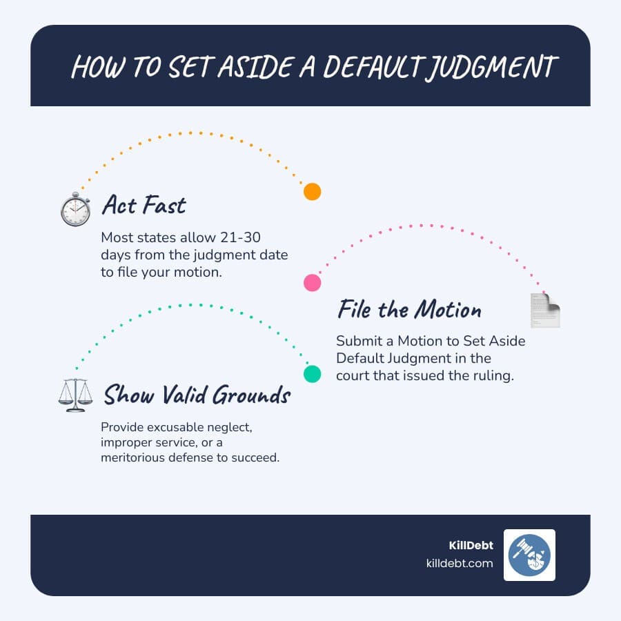 Default judgment timeline and path to reversal infographic